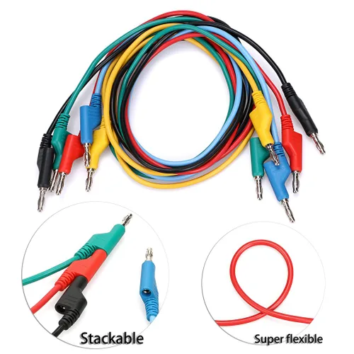Vista 3 de Sumnacon Juego de 5 cables de prueba de enchufe de plátano a plátano, cable de prueba apilable de 0.157 in para multímetro, cable de prueba