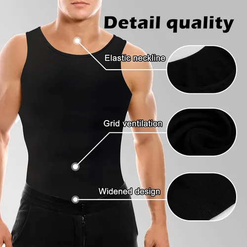 Vista 6 de Chaleco Adelgazante y Moldeador Corporal para Hombre, Camisetas de Compresión para Ginecomastia, Camisetas de Control Abdominal