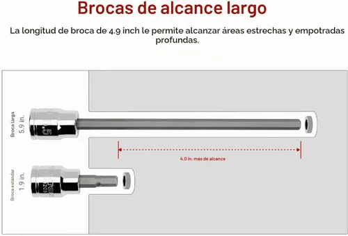 Vista 2 de TEKTON Juego de dados hexagonales largos de 3/8 pulgadas de impulso con estuche, 8 piezas (1/8-3/8 pulgadas) SHB91313 Long