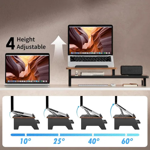 Vista 3 de AFOOYO - Soporte ajustable para portátil de 2 niveles, elevador con ventilación y refrigeración, organizador ergonómico para escritorio