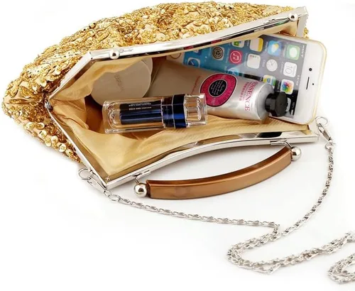 Vista 5 de Gionforsy Bolso Flapper de los años 20, bolso de mano de noche para boda, cóctel, baile, fiesta, rugido de los años 20, bolsa de cuentas Gastby