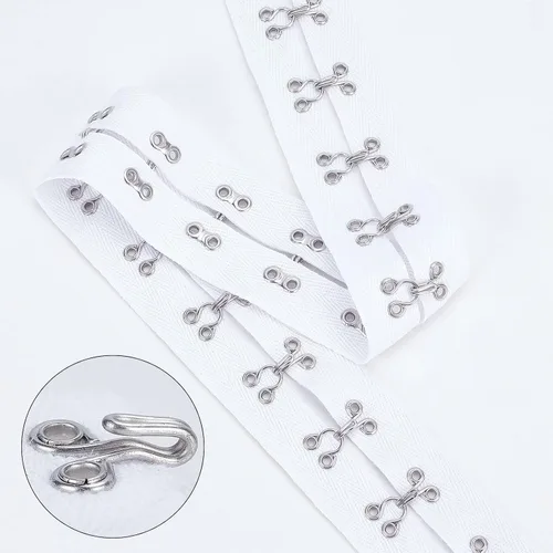 Vista 4 de FINGERINSPIRE Cinta de algodón de 3 yardas x 1.6 pulgadas con gancho y ojal, espacio de 1.2 pulgadas/1.2 in, ribete blanco con gancho, cordón