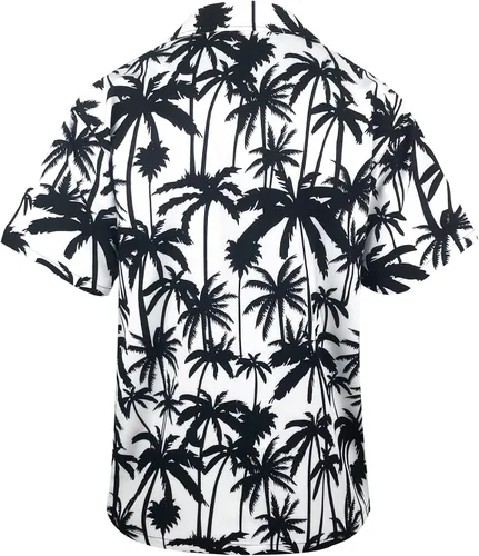 Vista 2 de AINIKO Camisa hawaiana de manga corta para hombre, ajuste holgado, estampado floral, tropical, crucero, playa, camisa Aloha con botones