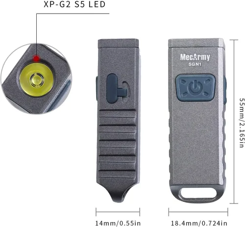 Vista 4 de MecArmy SGN1 Mini llavero recargable USB EDC Flahlight, XP-G2 S5 LED con 530 lúmenes, cuatro modos de iluminación más un llavero estroboscópico
