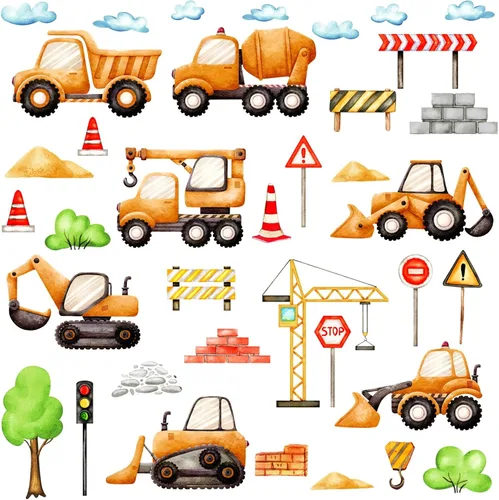 Vista 9 de Calcomanías de pared para automóvil, camión, construcción, vehículos, calcomanías de pared de dibujos animados, acuarela, calcomanías de tractor