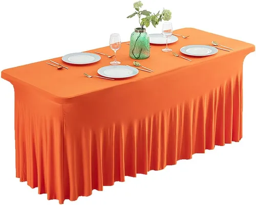 Vista 11 de Falda de mesa de poliéster ajustable de una pieza de elastano, mantel rectangular resistente a las arrugas para eventos de bodas, fiestas
