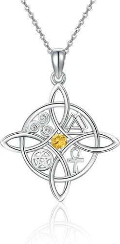 Vista 47 de YAFEINI Collar con dije de nudo de bruja de plata de ley, amuleto de bruja de cruz celta, regalo para mujer