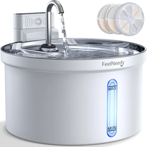 Vista 12 de Fuente de agua inalámbrica para gatos [Separación de agua y batería] FEELNEEDY Fuente para gatos operada por batería de 4000mAh, fuente