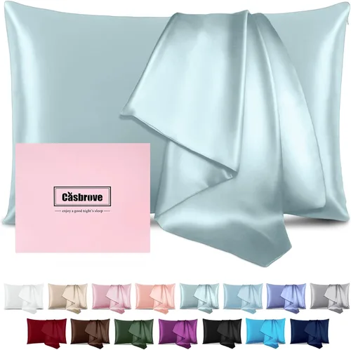 Vista 12 de Fundas de almohada de seda con cremallera, funda de almohada de morera, azul bebé, estándar, 1 unidad 20x26 Silk Pillowcase for Hair and