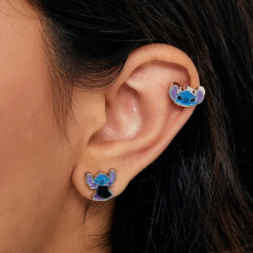 Vista 3 de Disney Lilo and Stitch - Juego de aretes de moda, 3 pares, aretes de tuerca, Metal, Circonia cúbica