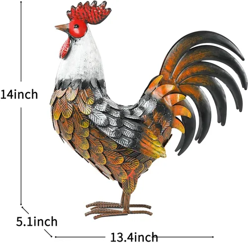 Vista 3 de Estatuas y escultura de gallo de jardín de Kircust, arte de patio de animal de metal pollo adorno de césped figuras obra de arte para decoración al
