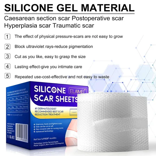 Vista 8 de Hojas de silicona transparente para cicatrices (1.6 x 120 pulgadas - 9.8 ft), cinta de cicatrices, tiras de cicatrices, reutilizables, hojas