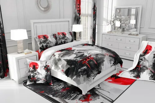 Vista 7 de Feelyou Samurai - Juego de ropa de cama japonesa para niños y niñas, juego de edredón de monte Fuji con 2 fundas de almohada, 3 piezas