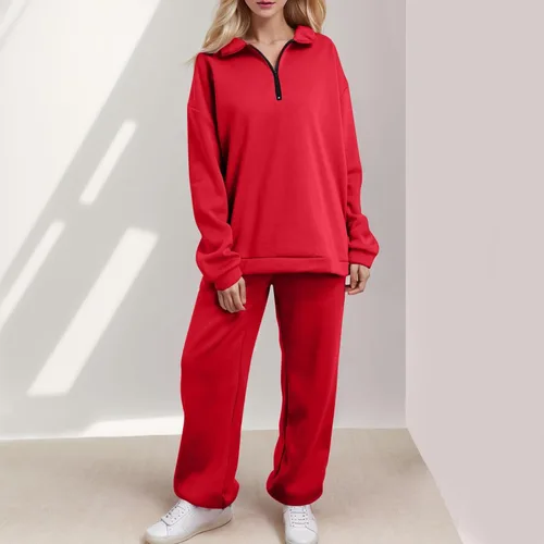Vista 4 de Women 2 Piece Tracksuits Spring Winter 14 Zip Sweatshirt Jogger Pants Matching Lounge Sets Thick Workout Sweatsuits