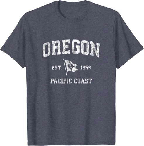 Vista 88 de Oregon Vintage barco ancla bandera diseño de West Coast Retro Tee, hombre S, Arándano