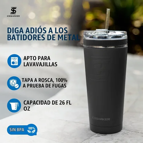 Vista 4 de Ice Shaker Vaso de 26 onzas, botella de agua aislada con popote, botella de acero inoxidable, como se ve en Shark Tank, botella de agua con pajita