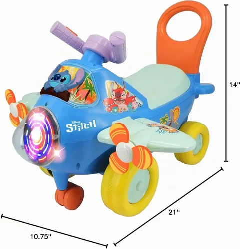 Vista 7 de Kiddieland: Avión de actividad: Stitch - Vehículo Disney con luz y sonido, pie a piso, tablero interactivo, hélices, mango de empuje y tracción