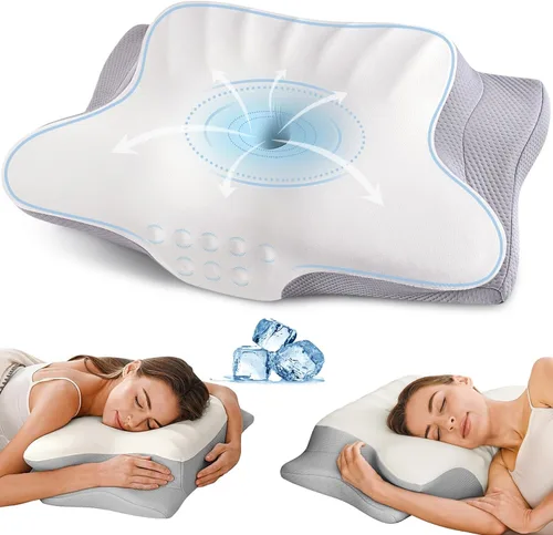 Vista 8 de Ylekto Almohada cervical para el cuello para aliviar el dolor, almohadas ergonómicas de espuma viscoelástica para dormir, almohada refrescante