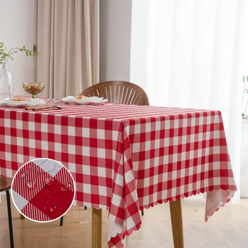 Vista 25 de MANGATA CASA Mantel de cuadros rosa para mesas cuadradas, mantel a cuadros, impermeable, para cocina y mesa, mantel de poliéster a cuadros sin Rosa