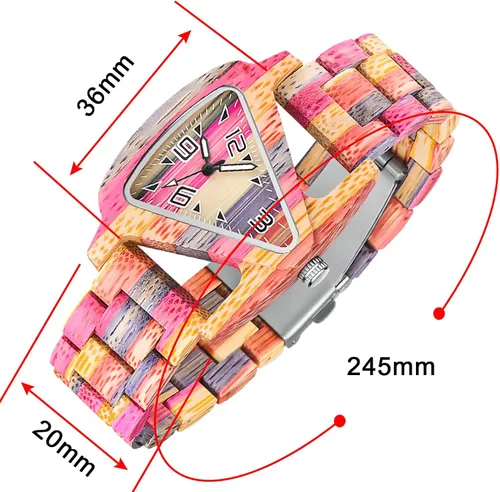 Vista 4 de Tiong Reloj de madera para mujer con correa de madera, cuarzo analógico, diseño clásico, colorido reloj de pulsera de bambú para damas, parejas..