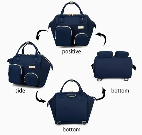 Vista 8 de Lmbabter Bolsa de pañales para bebé, impermeable, multifuncional, mini bolsa de pañales inteligente con bolsillo aislado para exteriores, Azul
