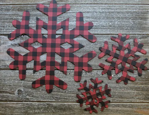 Vista 8 de Buffalo plaid snowflake ornament decorations...paper+chipboard [3 sizes to choose]