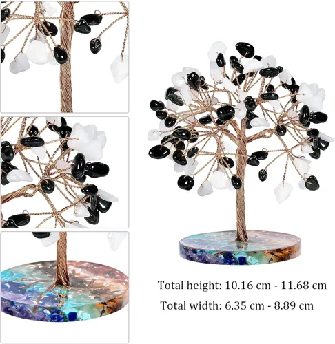 Vista 2 de Nupuyai Árbol de cristal de cuarzo curativo natural hecho a mano con base de resina de piedras redondas de chakras, alambre de cobre, bonsái