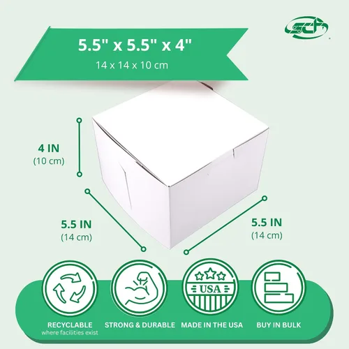 Vista 2 de SCT - Cajas para panadería blancas de una pieza, sin ventana, 5.5 x 5.5 x 4 pulgadas, blanco, papel, 250