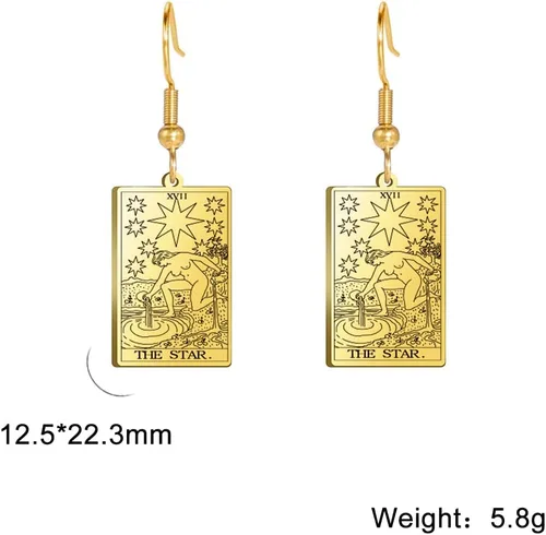 Vista 7 de TEAMER Tarot Cards - Aretes colgantes de acero inoxidable con amuleto vintage, joyería Wiccan para mujeres y niñas, Acero inoxidable, desconocido