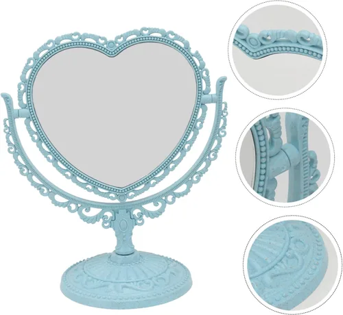 Vista 5 de Lurrose - Espejo estético de tocador con forma de corazón, espejo de maquillaje de doble cara con espejo de mesa de 360 grados con soporte
