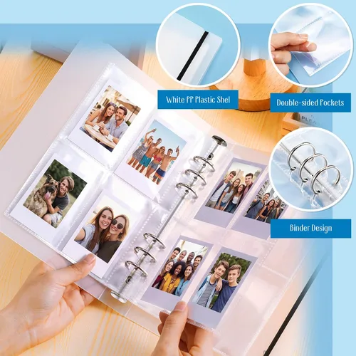 Vista 4 de Spakon Mini álbum de fotos con 20 carpetas interiores de 6 anillos para tarjetas fotográficas A5 Kpop, portatarjetas para libros, carpetas