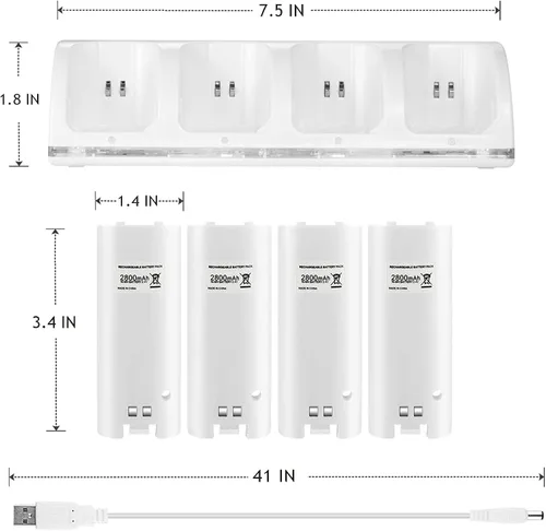 Vista 7 de 4-in-1 Charging Station for Wii&Wii U Remote Controller,Charger with 4 Rechargeable Battery Packs
