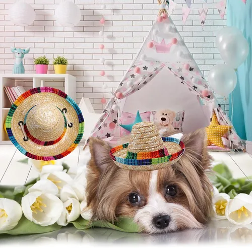 Vista 6 de Xplanet Paquete de 6 mini sombreros de fiesta mexicana de paja natural, mini sombrero de fiesta, suministros para fiestas