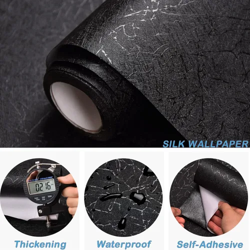 Vista 3 de Cohoo Home Papel pintado de seda negra para despegar y pegar para dormitorio Papel de contacto texturizado sólido negro para gabinetes y cajones