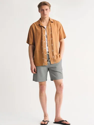 Vista 8 de Comdecevis Pantalones cortos de lino y algodón elástico para hombre, de 7 pulgadas, casuales, ligeros, para verano, playa, con cintura elástica