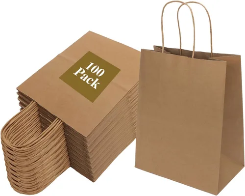 Vista 8 de Joybe Paquete de 50 bolsas de papel marrón medianas de 8x4.75x10 pulgadas con asas al por mayor, bolsas de regalo de papel kraft para favores