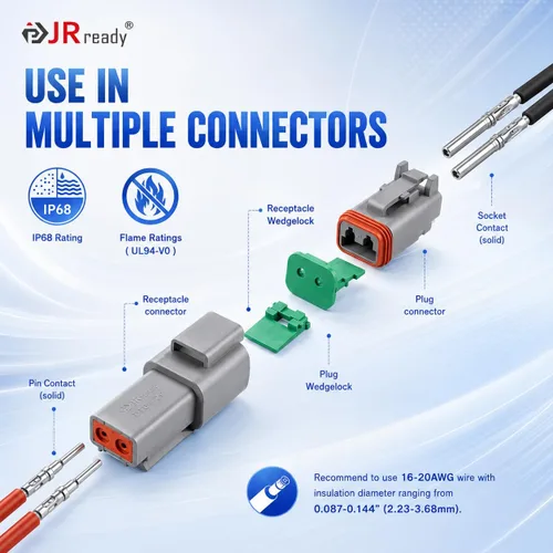 Vista 6 de JRready DW5007-03 Kit de conectores Deutsch,Conector DT 2 pines,3 4 6 8 12 pines gris IP68 conectores de cable eléctrico impermeables