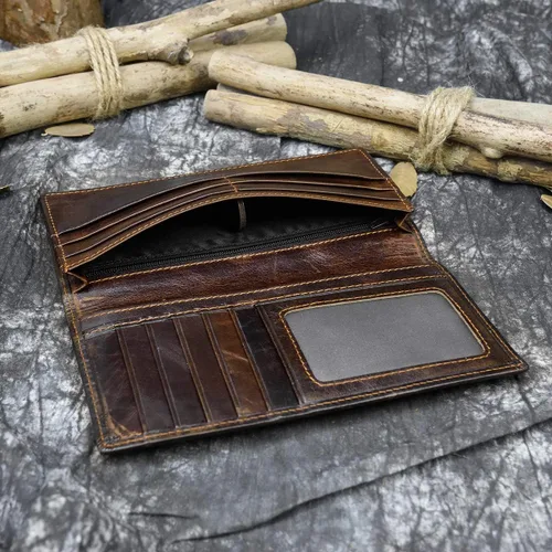 Vista 5 de LUUFAN Cartera larga de cuero genuino para hombre tarjetero con bolsillo para monedas