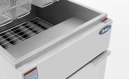 Vista 4 de Atosa CookRite ATFS-40-NG - Freidora de suelo independiente de 40 libras con control de temperatura, 3 tubos verticales de quemador de hierro