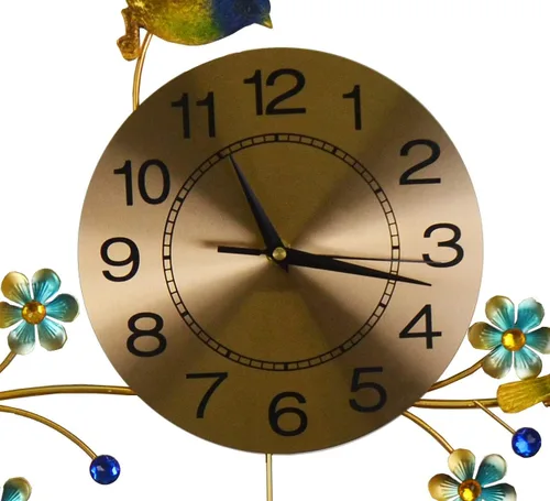 Vista 2 de Reloj de pared grande de 3 Bluebird Gold con detalles de cristal
