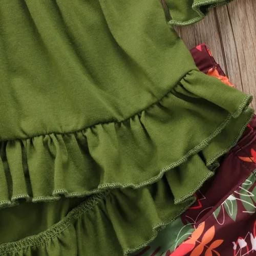 Vista 5 de Conjunto de ropa de invierno para niñas pequeñas, con volantes, con parte superior de túnica a rayas, 2