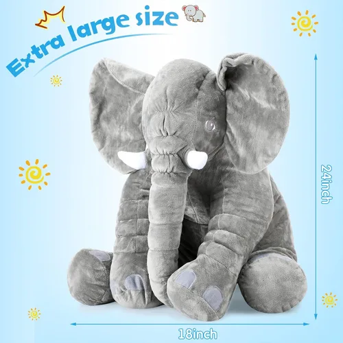 Vista 2 de Yulejo Almohada gigante de peluche de elefante grande de 15.7 pulgadas, animal de peluche suave, recuerdo de fiesta, enorme muñeco de peluche