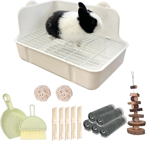 Vista 8 de RUBYHOME Caja de arena para conejos Caja de arena para conejitos Entrenador de orinal para conejillo de indias Entrenador de orinal de esquina Ropa