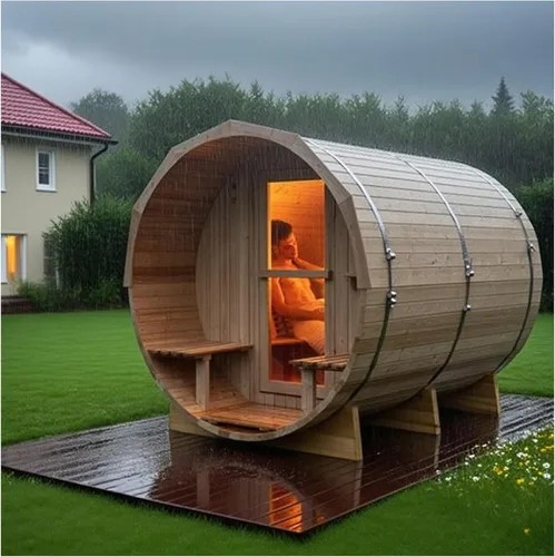 Vista 12 de Smartmak Sitio de sauna de barril de madera al aire libre, 4 personas Canadian Hemlock Garden Saunas de madera tradicionales con techo de asfalto