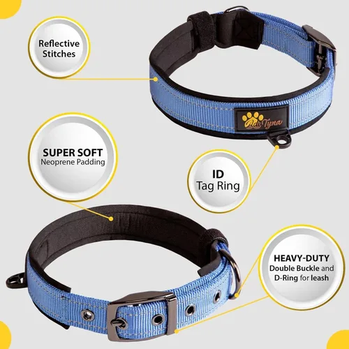 Vista 4 de ADITYNA Collares para perros pequeños, acolchados, de neopreno suave, ultra cómodos, reflectantes, resistentes, color azul