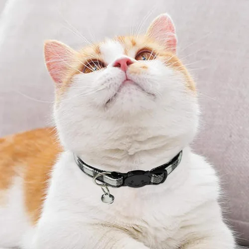 Vista 6 de Collar de gato MJIYA con campana, collar de cuadrícula separable con hebilla de plástico, ligero ajustable, de nailon, collares de gatito