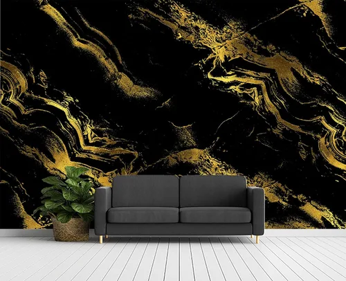 Vista 3 de Papel tapiz de mármol dorado y negro para dormitorio, 137 x 100 pulgadas