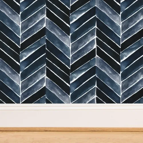 Vista 4 de Spoonflower Papel pintado de grado comercial Swatch - Papel pintado Chevron Indigo Blue Herringbone Papel pintado tradicional Sample 12" x 24