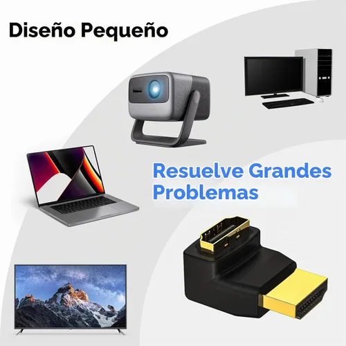 Vista 5 de VCE Adaptador HDMI de 90 y 270 Grados, 2 unidades, Adaptador Conector HDMI Macho a Hembra de Ángulo Recto L, Soporta 3D&4K