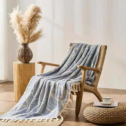Vista 2 de DOWN HOME Manta de algodón de felpilla para sofá, manta bohemia ligera para cama, sofá, silla, sala de estar, exterior, manta decorativa de tejido